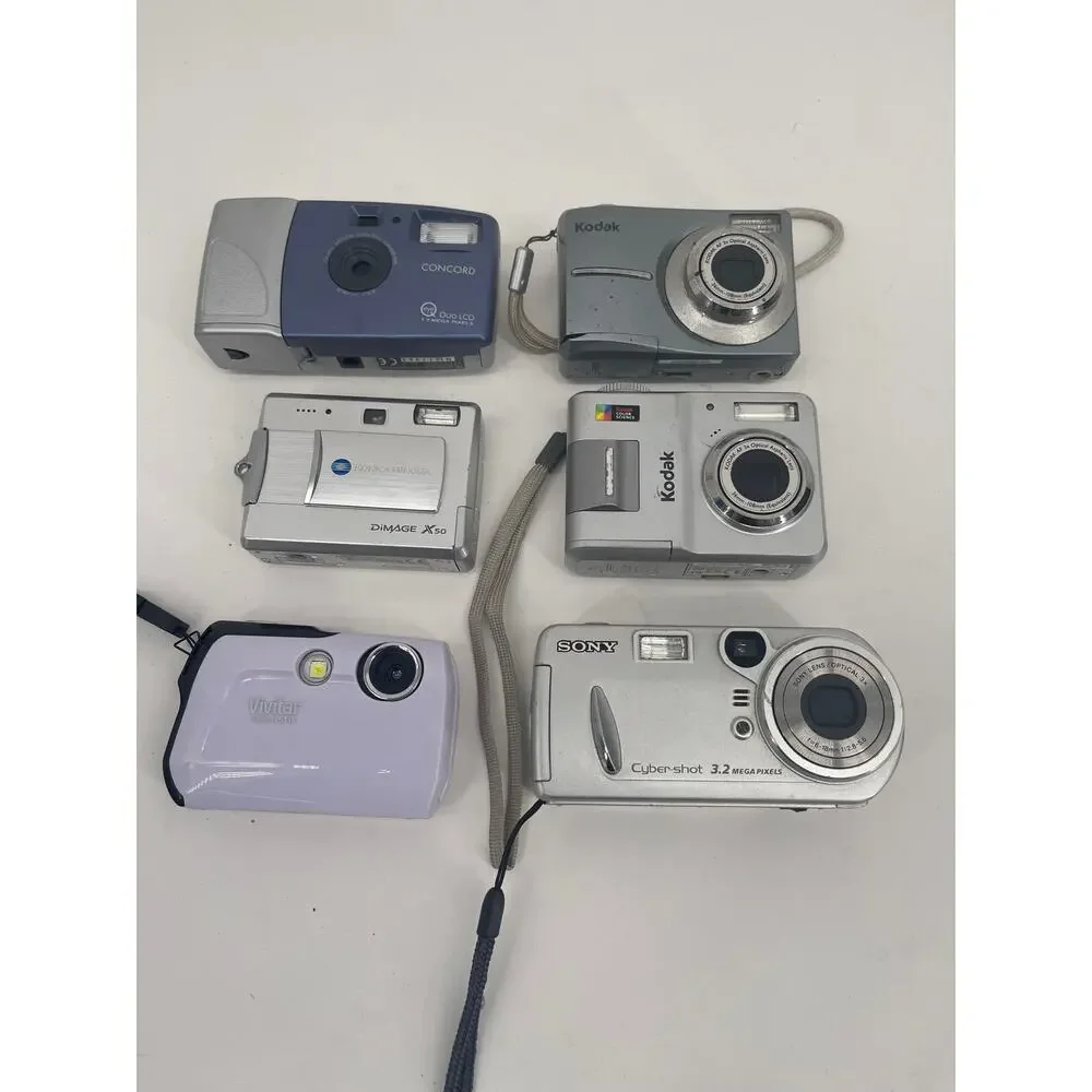 Lot of 6 Vintage Digital Cameras Sony Kodak Konica Minolta Vivitar Concord